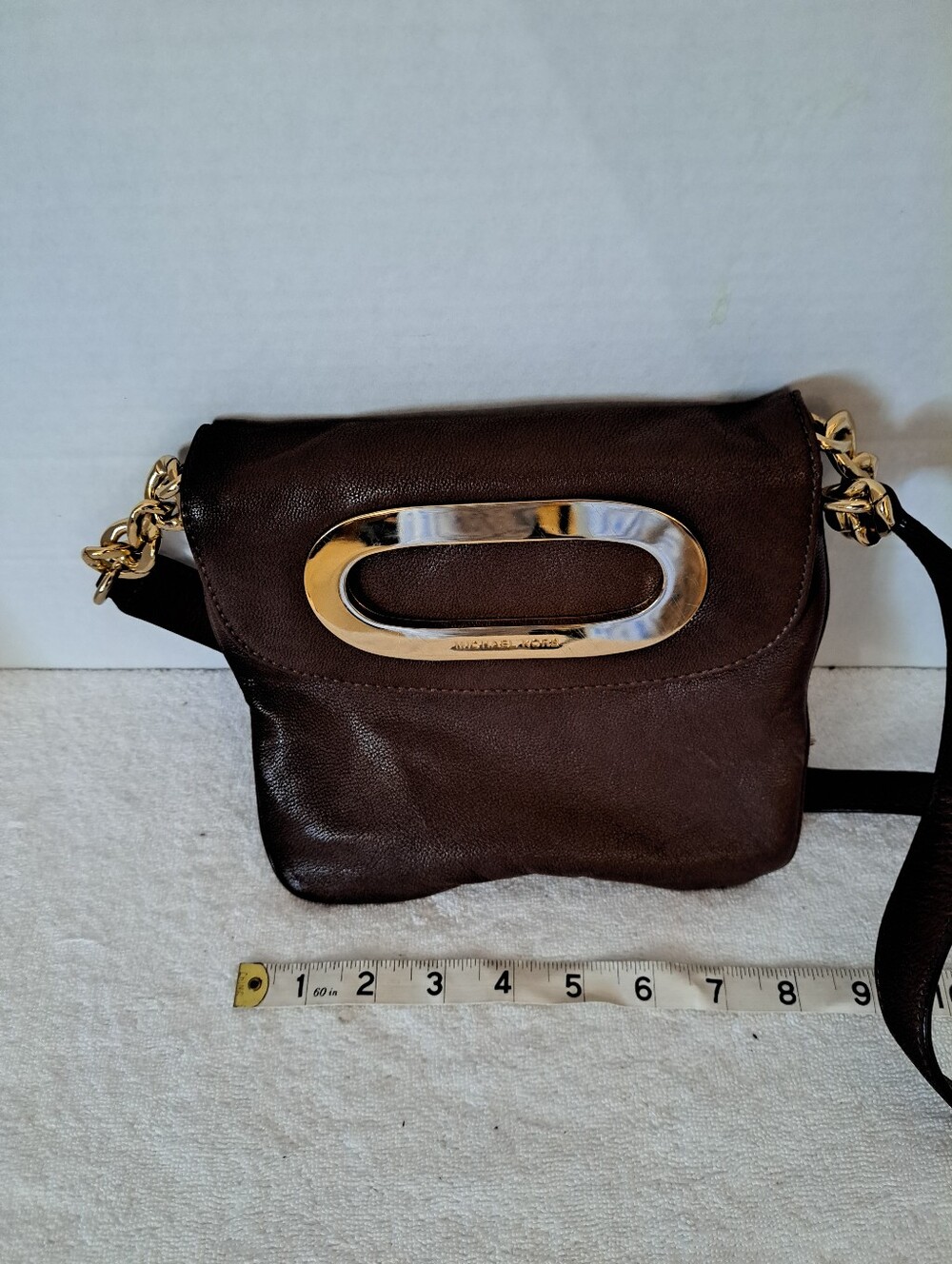 Michael Kors Brown Leather Crossbody Bag with Gold Accent